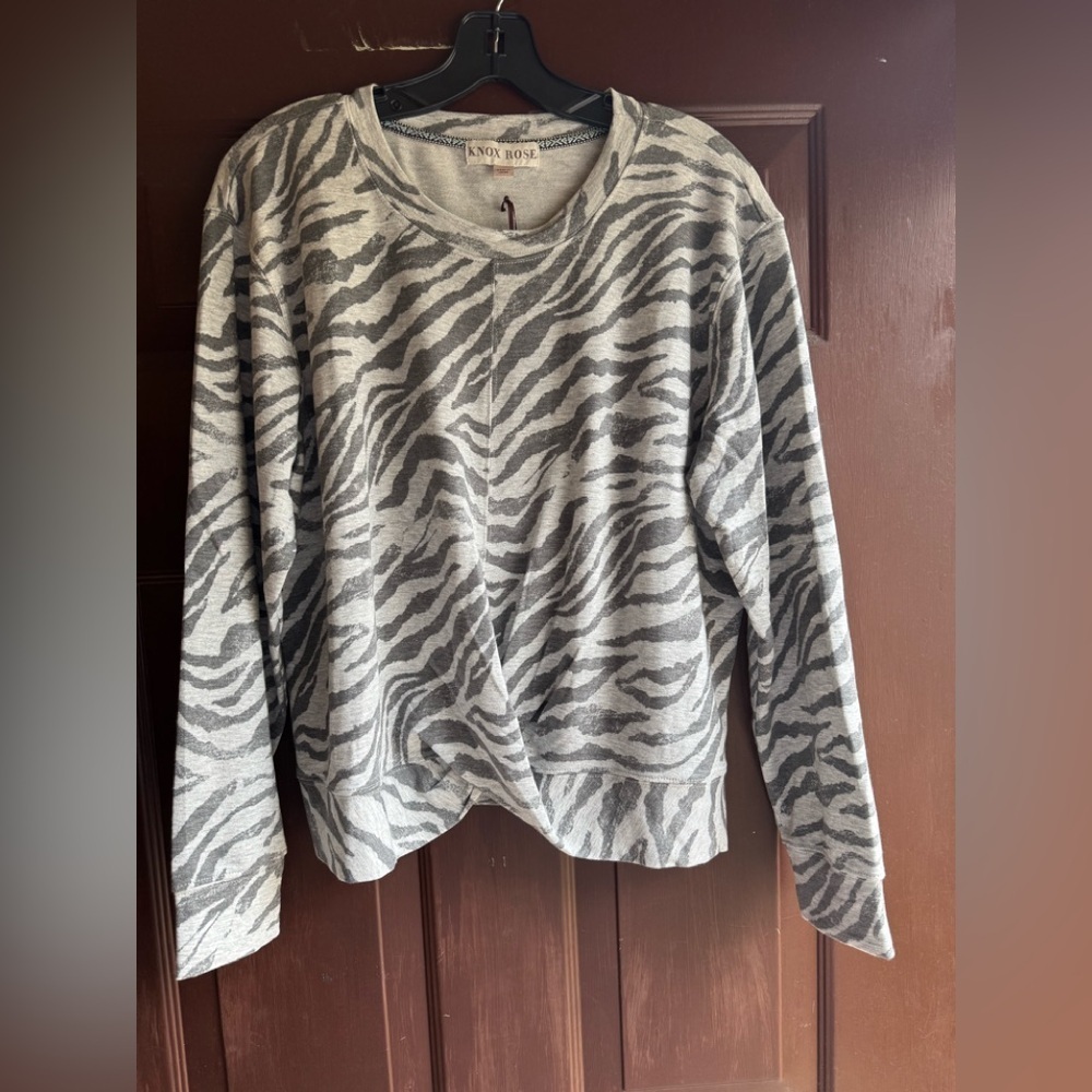 Knox Rose Zebra Print Sweatshirt with a front twist in the front Size Large NWT